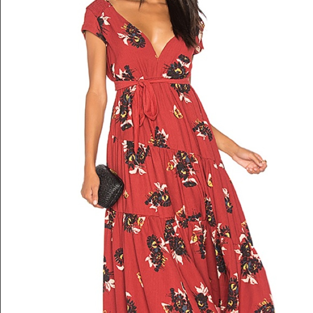 Free people “all I got” floral red dress